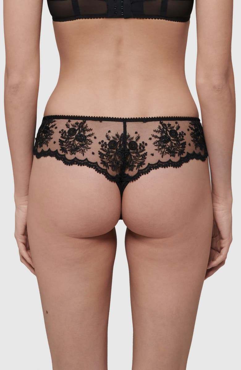 Simone Perele Intrigue Floral Embroidered Tanga, Alternate, color, Black