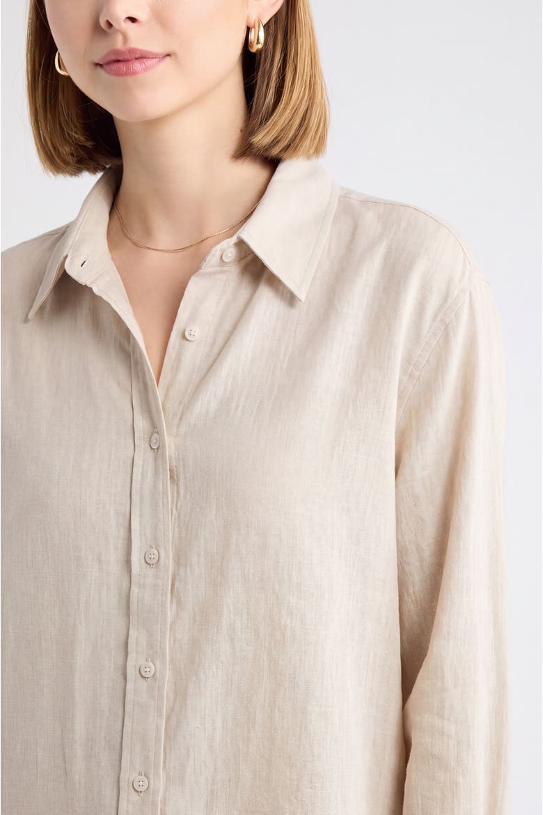 Relaxed Fit Long Sleeve Linen Blend Shirt, Alternate, color, Beige