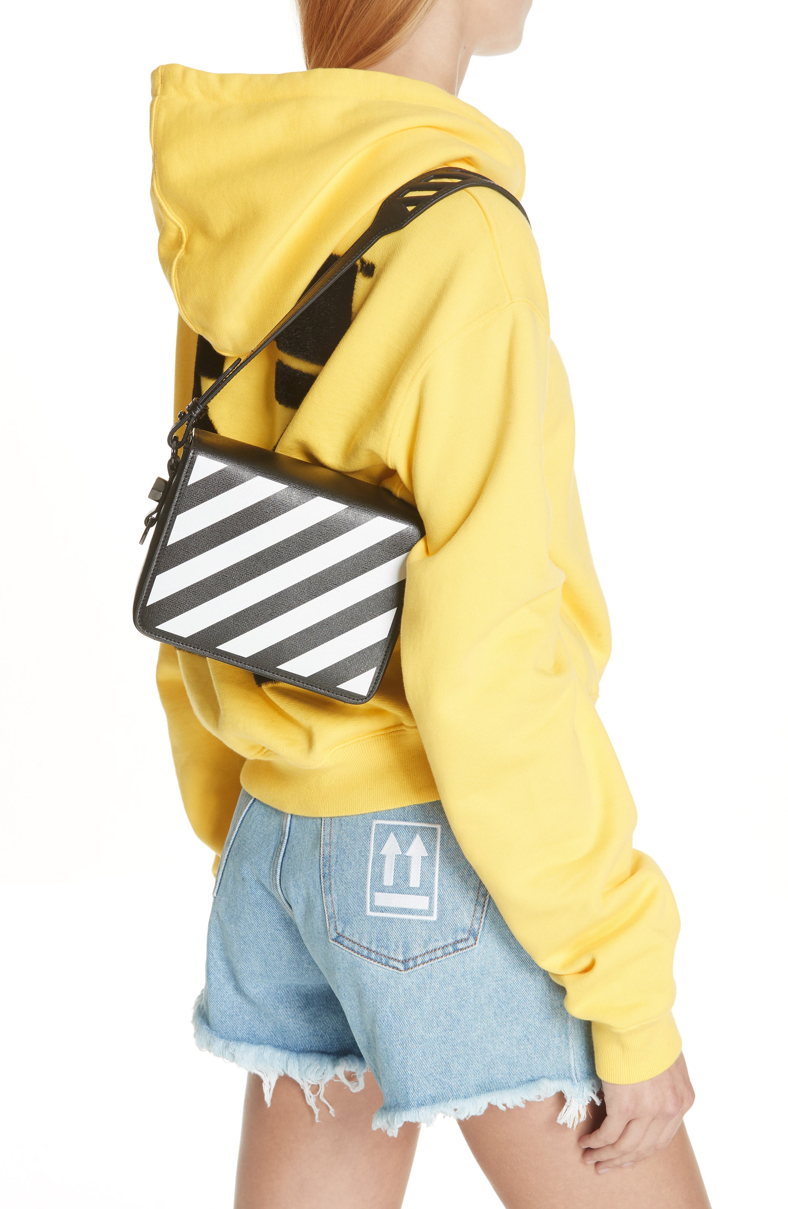 Off-White Diagonal Stripe Mini Flap Bag, Alternate, color, 