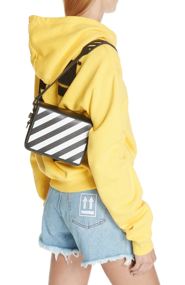 Off-White Diagonal Stripe Mini Flap Bag, Alternate, color,
