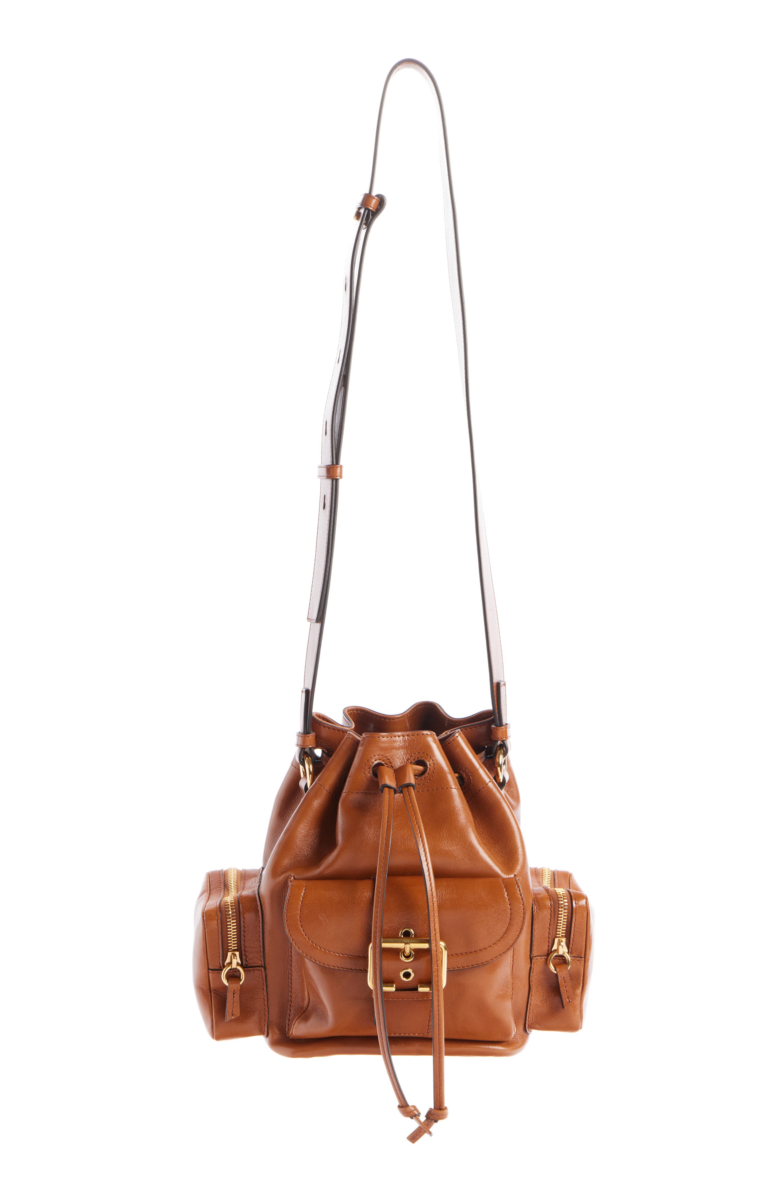 Camera Leather Bucket Bag, Alternate, color, CLAY BROWN