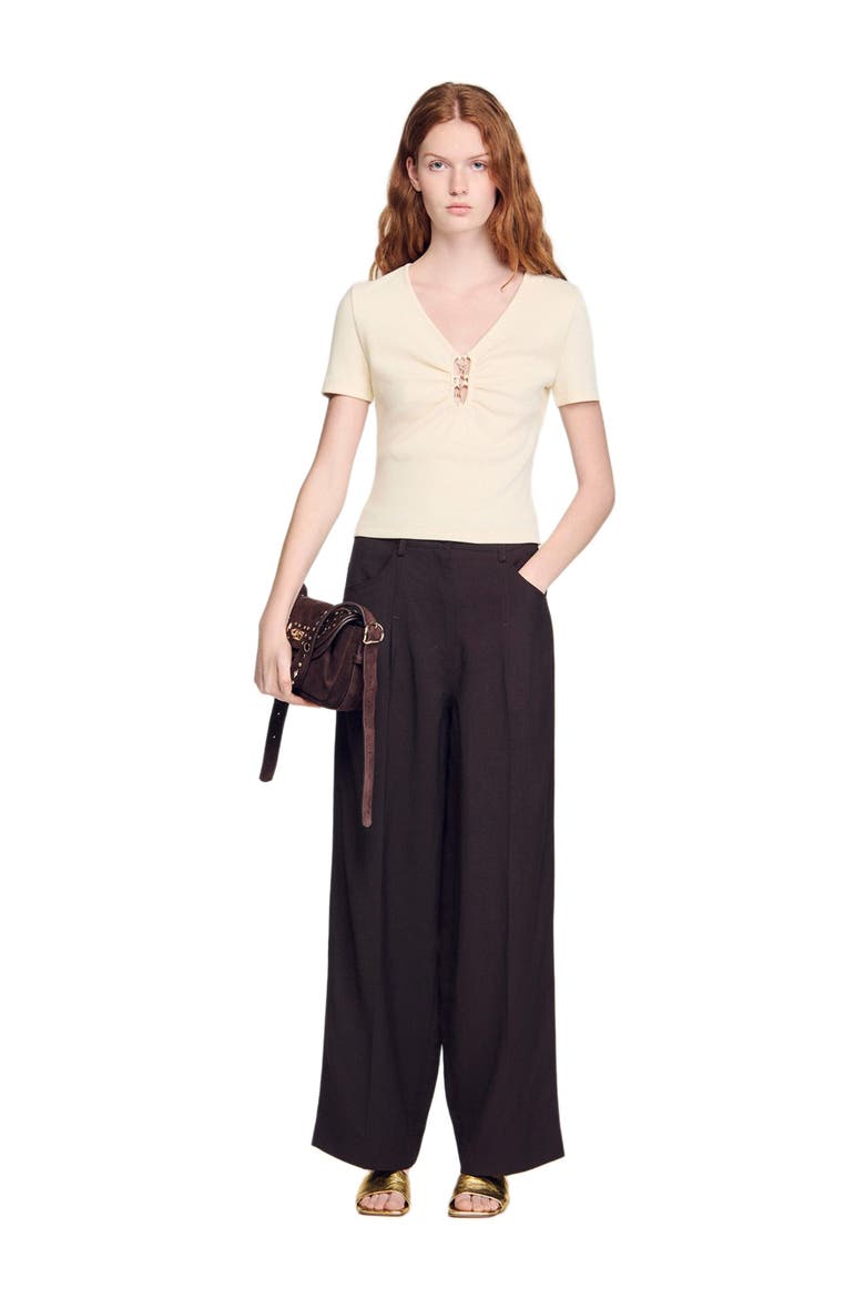 Jewelled cropped cotton T-shirt, Alternate, color, Ecru