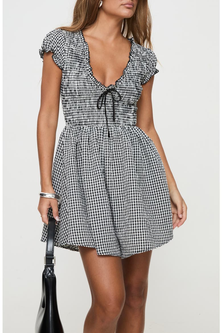 Wescott Gingham Romper, Main, color, BLACK