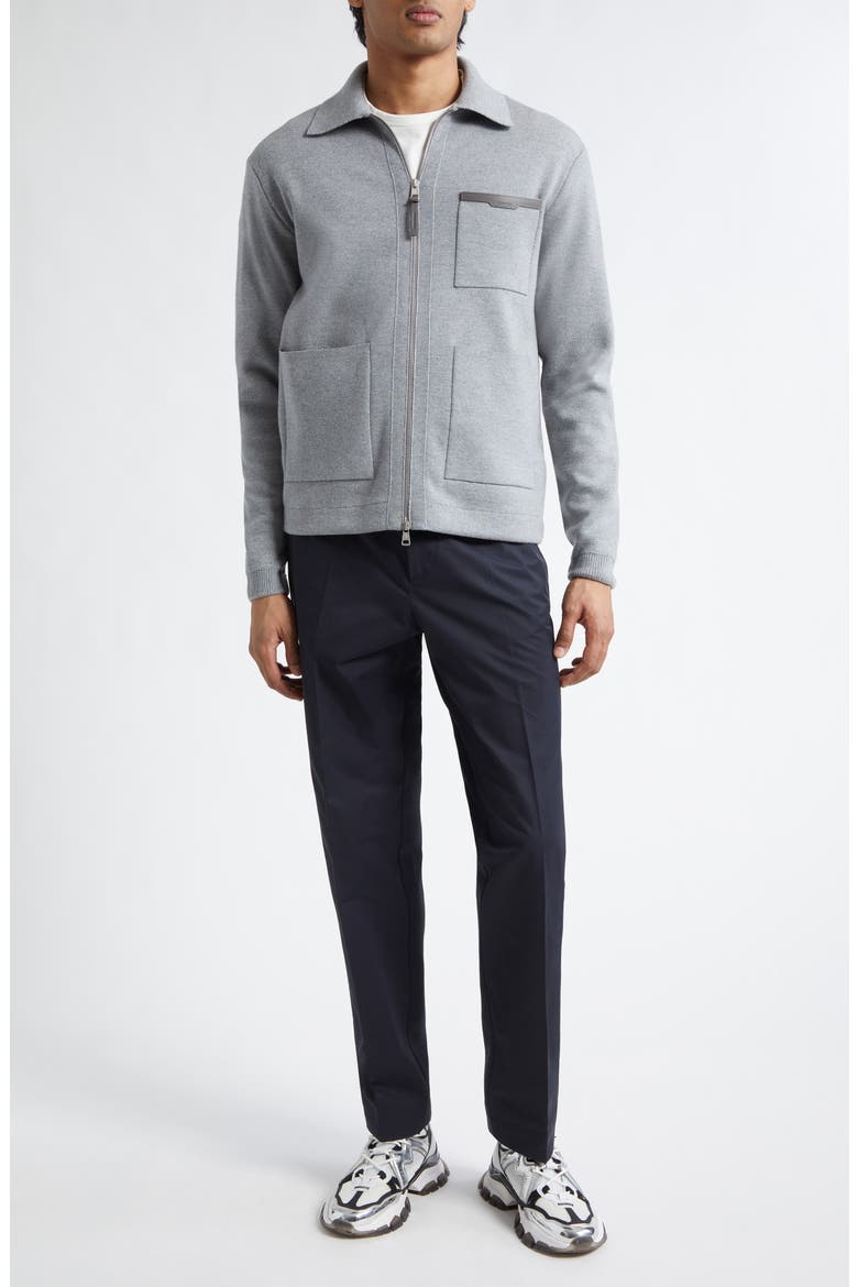 Wool Milano Stitch Zip Cardigan, Alternate, color, PALE GRAY MELANGE