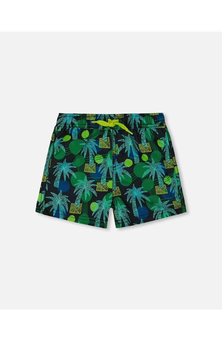 Deux par Deux Little Boy's Printed Swim Trunks Green Jungle On Black, Main, color, Green Jungle On Black