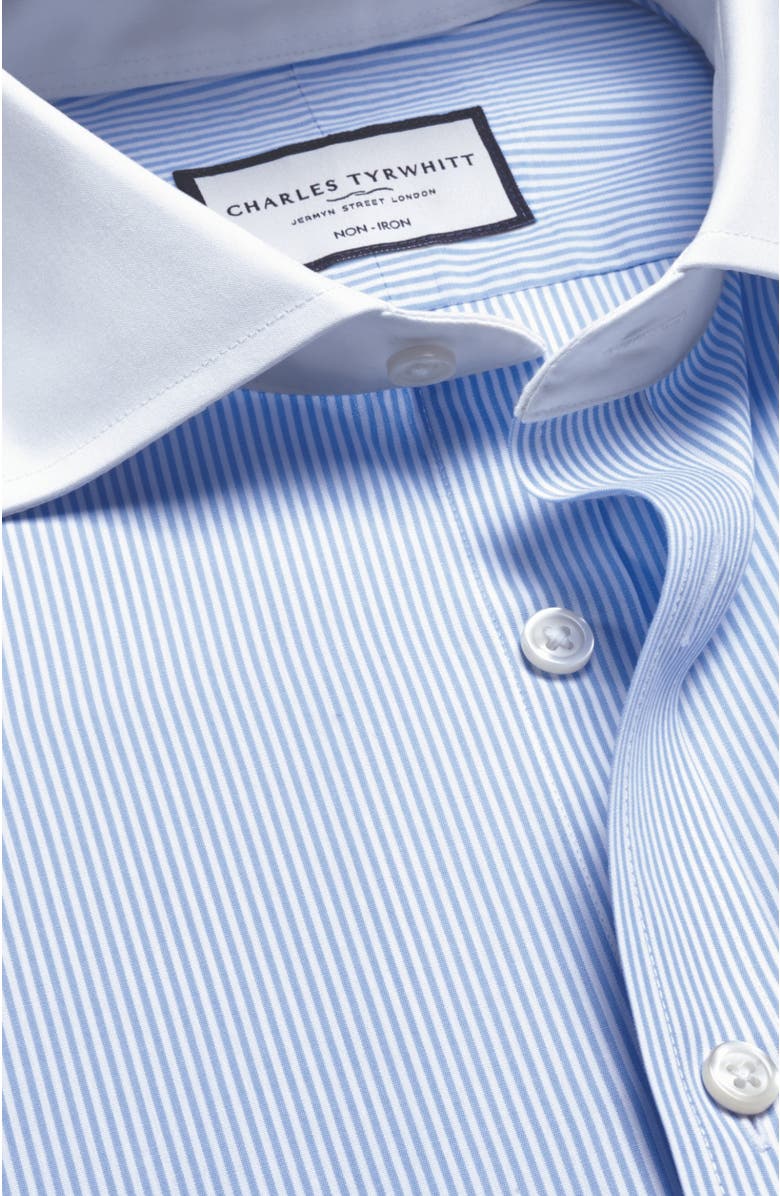 Charles Tyrwhitt Cutaway Collar Non-Iron Bengal Stripe Winchester Shirt, Alternate, color, Sky Blue