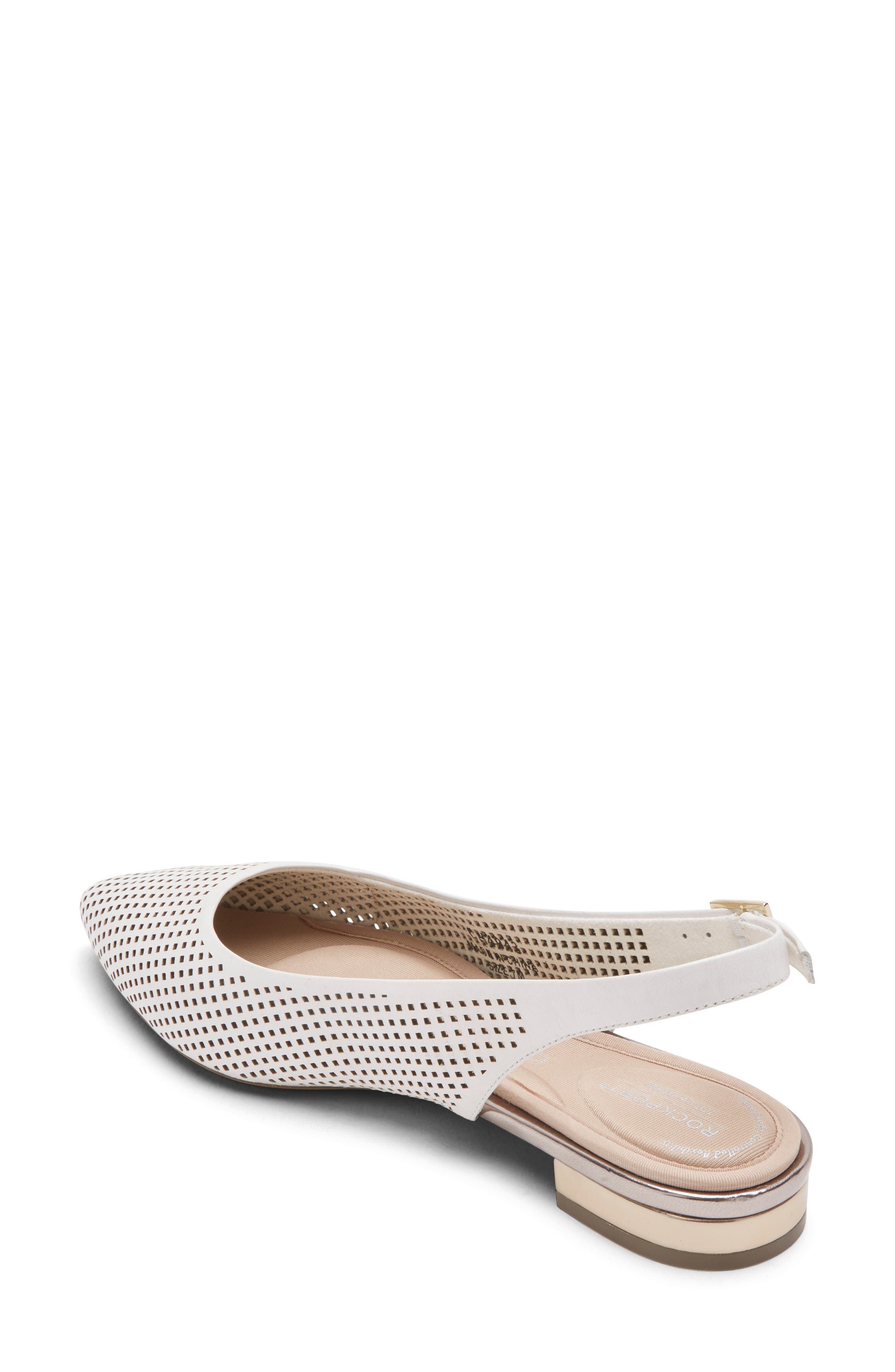 Adelyn Perforated Slingback Flat, Alternate, color, WHITE PATENT LEATHER