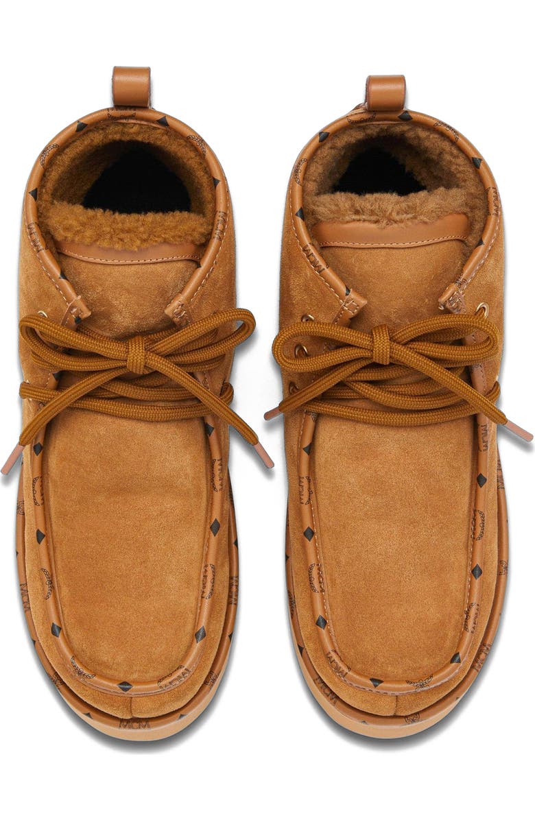 MCM Women's Platform Boots in Calfskin Suede Leather, Alternate, color, Cognac