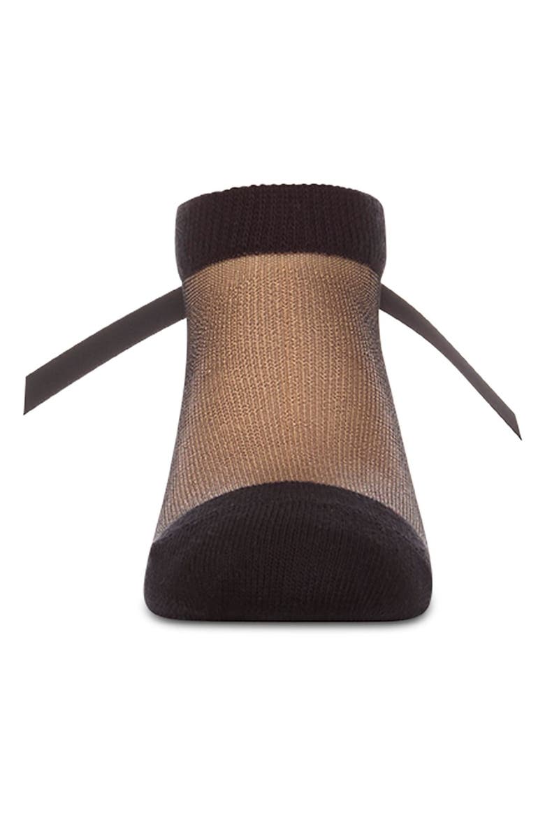 Silky-Sheer Micro-Mesh Ankle Sock with Satin Bow, Alternate, color, Black