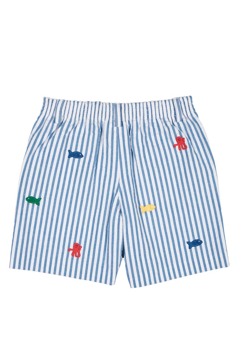 Seersucker Short with Embroidered Sea Creatures, Alternate, color, Royal/Wht