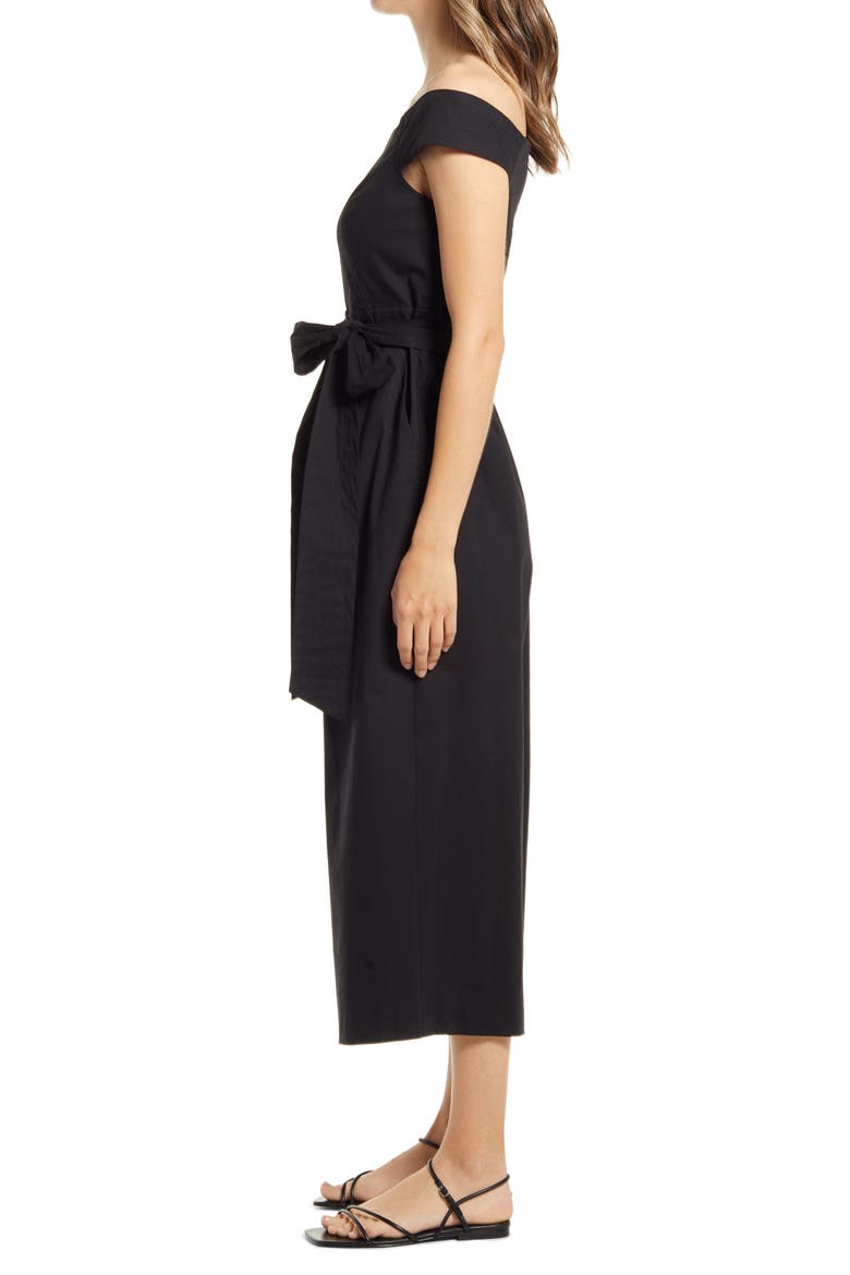 Off the Shoulder Crop Cotton Jumpsuit, Alternate, color, BLACK