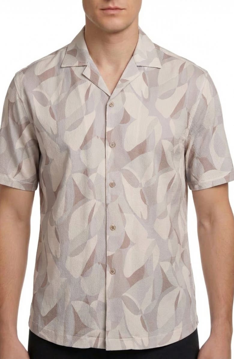 Report Collection Abstract Camo Print Seersucker Camp Shirt, Main, color, Ecru