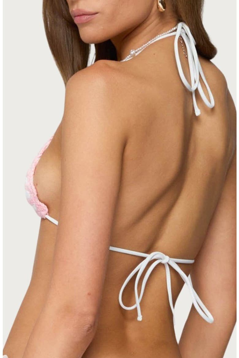Azalea Crochet Triangle Bikini Top, Alternate, color, PINK-AND-WHITE
