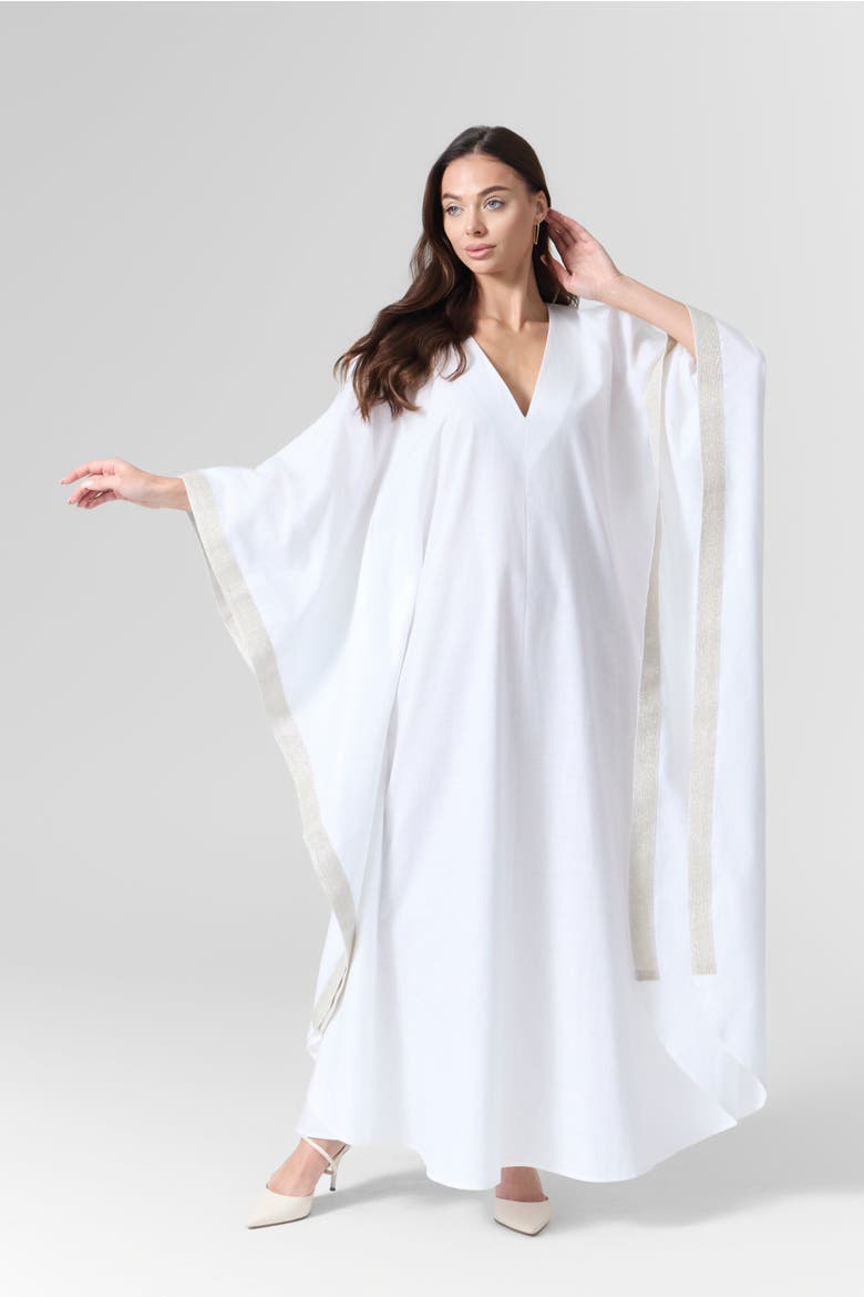 Luna Linen Kaftan Gown, Alternate, color, white