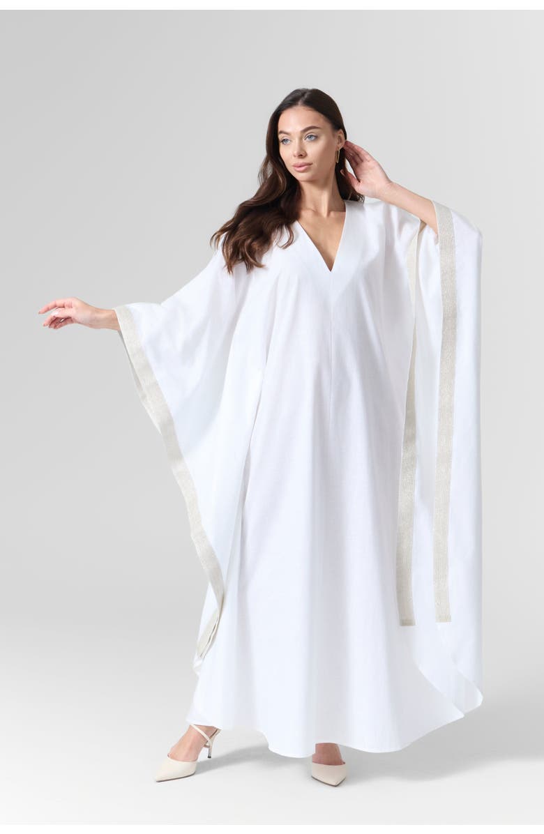 Le Fafo Luna Linen Kaftan Gown, Alternate, color, White