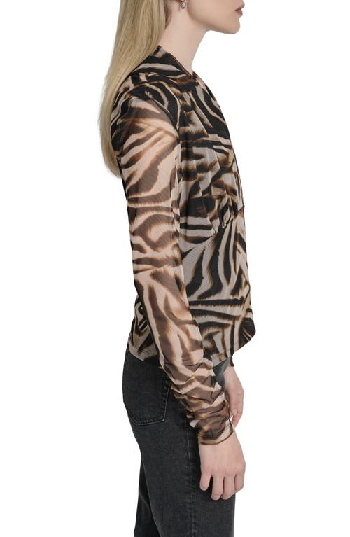 Dkny Zebra Print Long Sleeve Mesh Shirt In Black