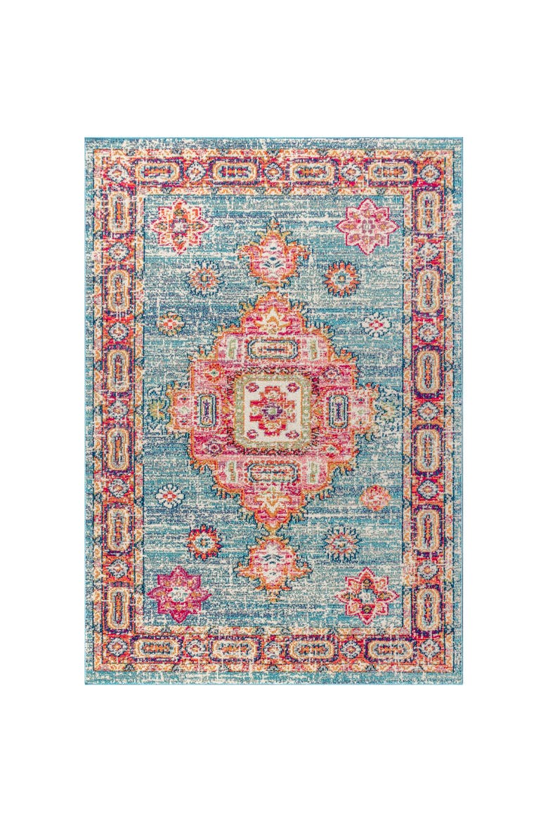 Bohemian FLAIR Boho Vintage Medallion Area Rug, Main, color, Blue/Red
