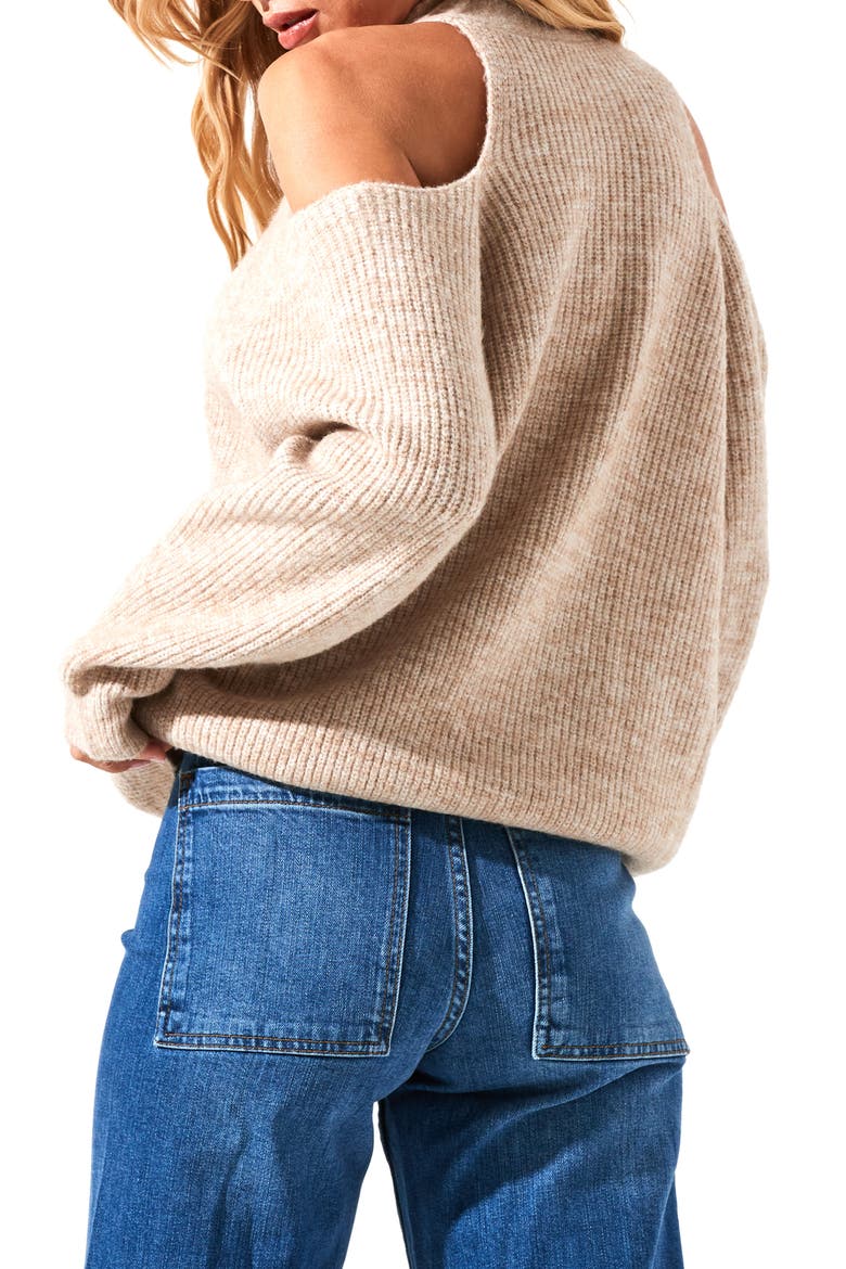 the Label Cold Shoulder Cardigan, Alternate, color, TAUPE