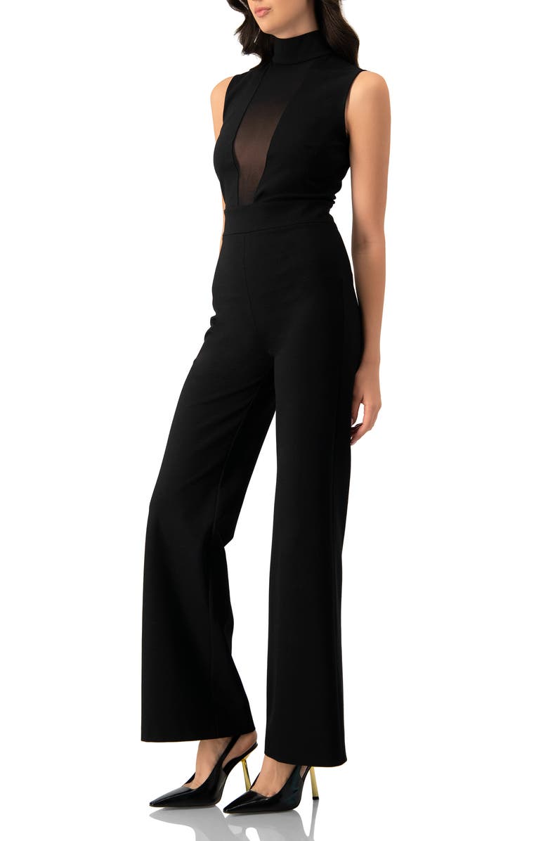IVONNE High-Neck Jumpsuit with See-Though Neckline, Alternate, color, Black