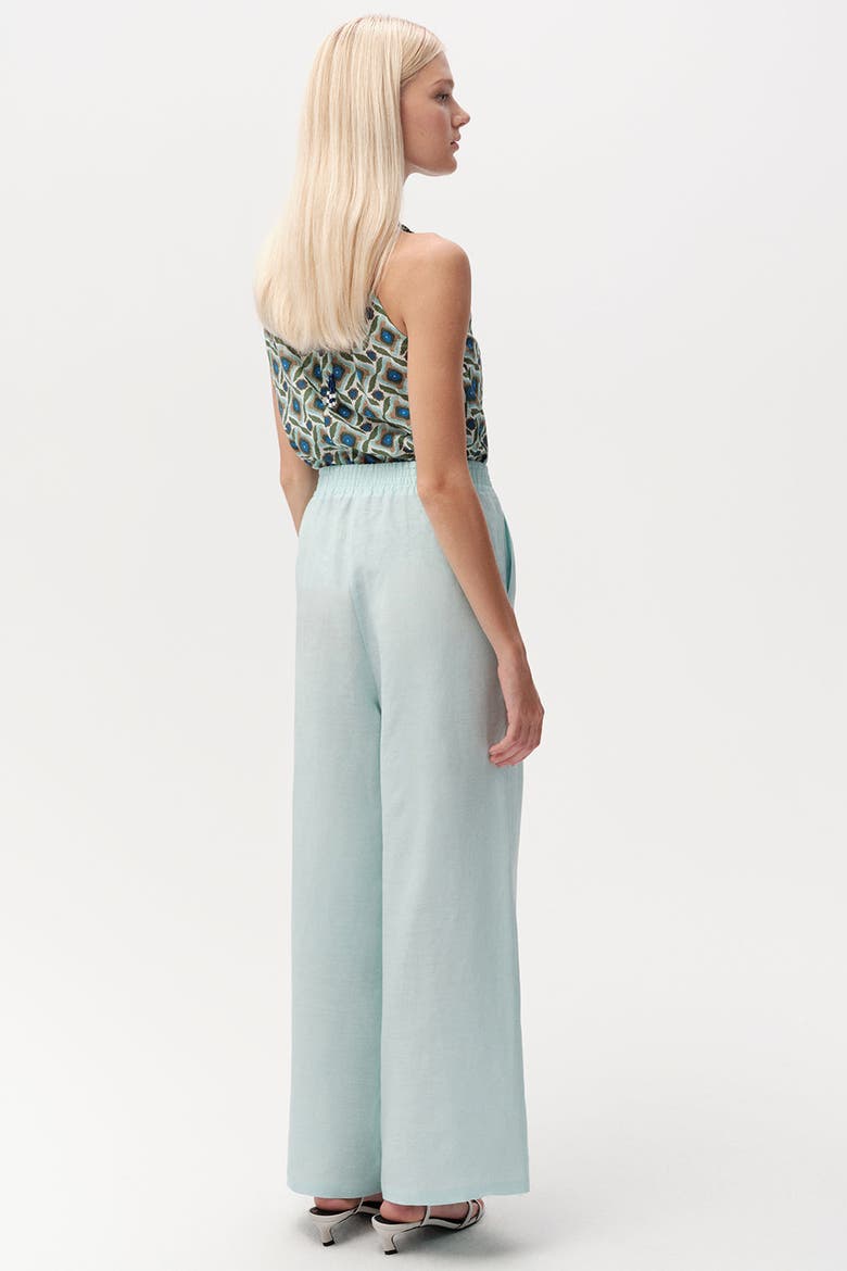 Elasticated Waist Linen Blend Trousers With Pockets, Alternate, color, Blue