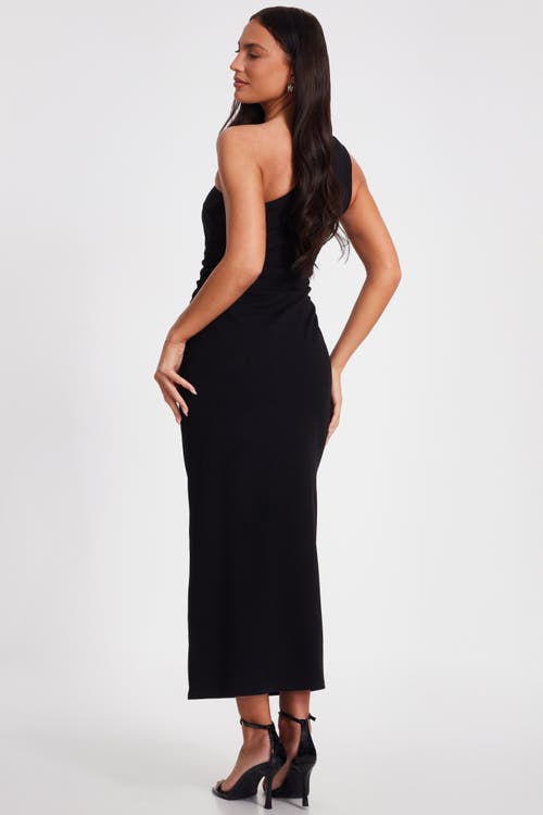 Quiz Asymmetric Scuba Crepe Maxi Dress With Embellished Detail In Black