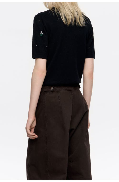 Bimba Y Lola Short Sleeve Rhinestone Sweater In Black