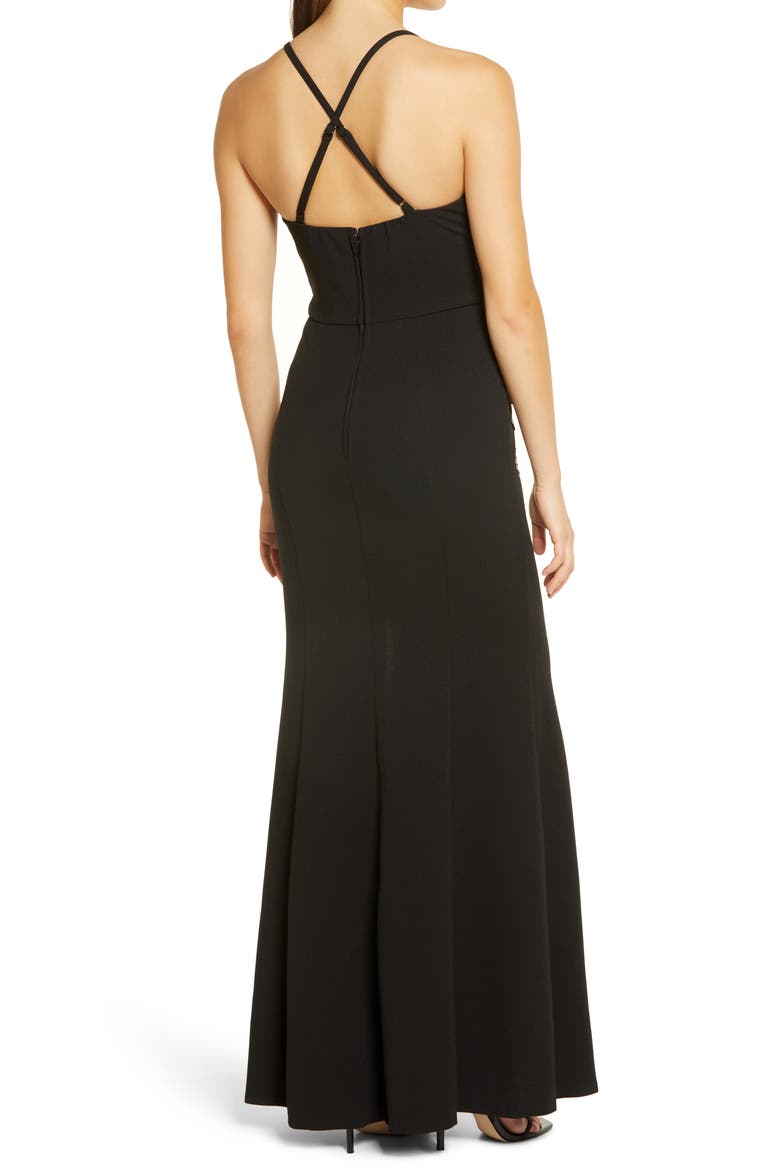 Rose Appliqué Crepe Gown, Alternate, color, BLACK