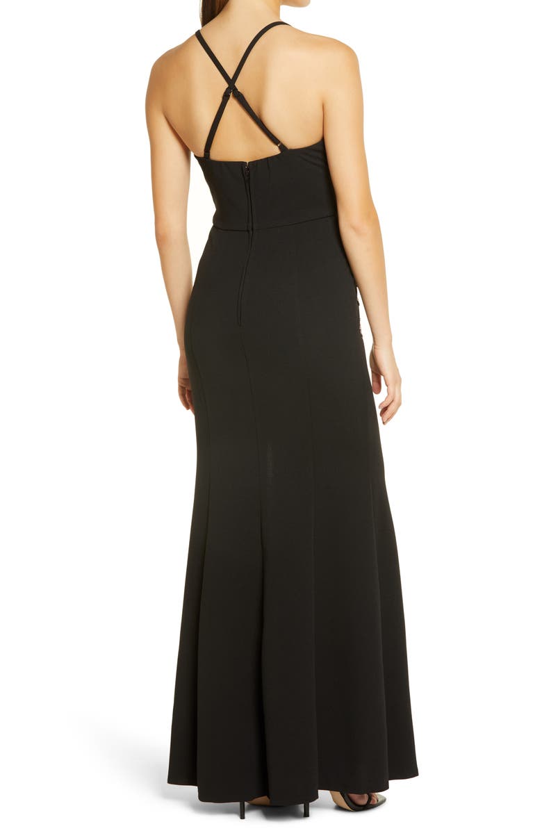 Speechless Rose Appliqué Crepe Gown, Alternate, color, 