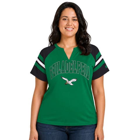 Women's Starter  Kelly Green Philadelphia Eagles Plus Size Throwback Game On Notch Neck Raglan T-Shirt