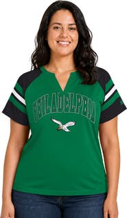 STARTER Women's Starter Kelly Green Philadelphia Eagles Plus Size Throwback Game On Notch Neck Raglan T-Shirt