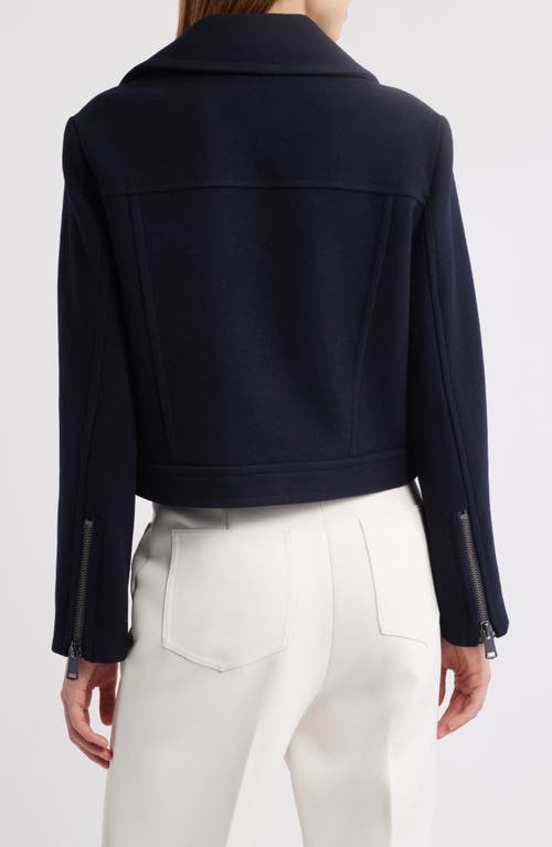 Reiss Arlow Asymmetric Zip Wool Blend Jacket In Navy