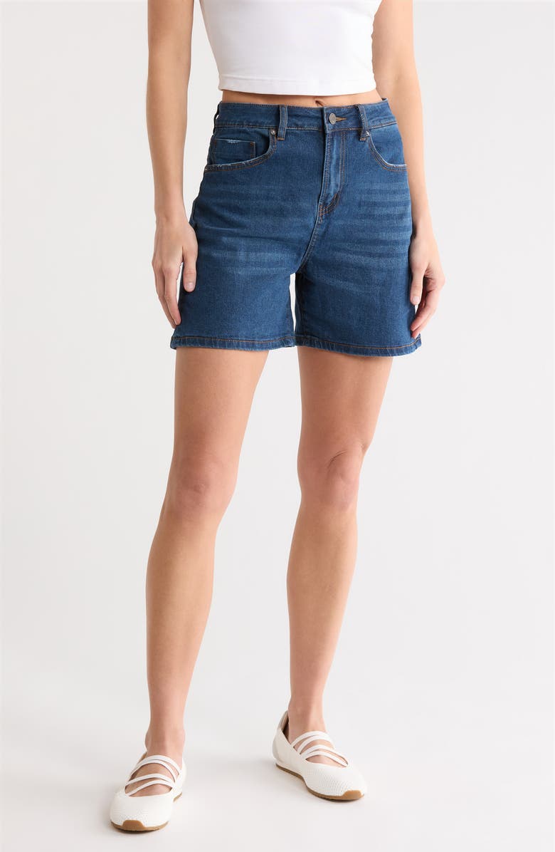 Vigoss Clean Hem Denim Shorts, Main, color, Dark Wash