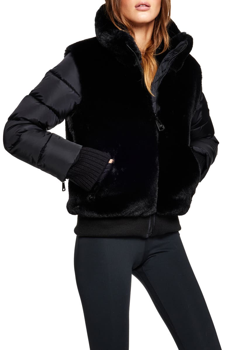 SAM. Carlie Faux Fur Quilted Down Puffer Jacket, Alternate, color, Black/ Black