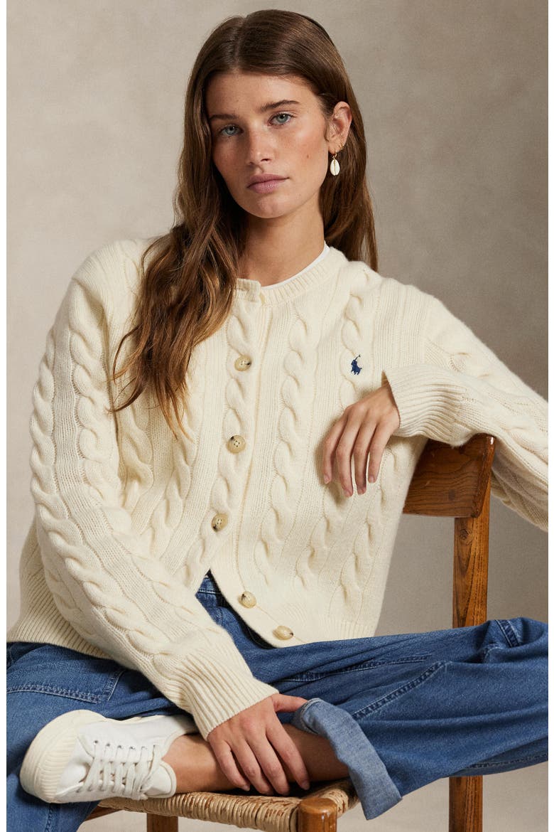 Cable Knit Wool & Cashmere Cardigan, Alternate, color, AUTHENTIC CREAM