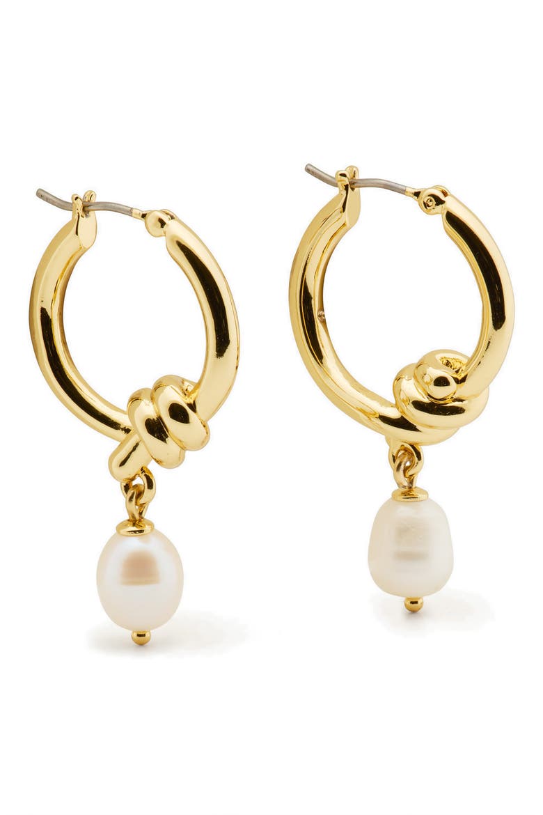 freshwater pearl hoop earrings, Main, color, CREAM/ GOLD.