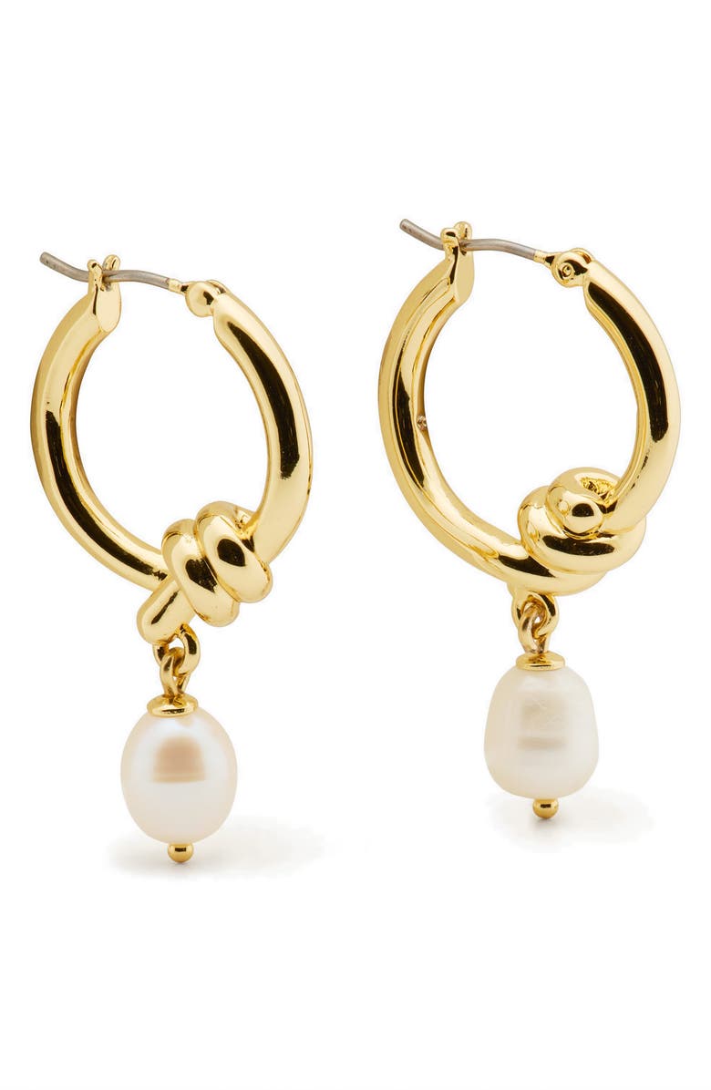Kate Spade New York freshwater pearl hoop earrings, Main, color, Cream/ Gold.