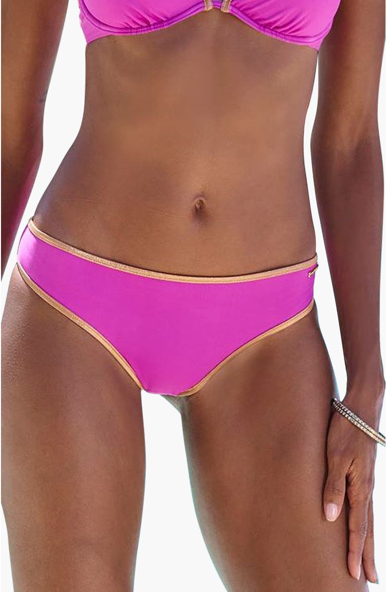 LASCANA Metallic Trim Classic Bikini Bottom, Main, color, Fuchsia