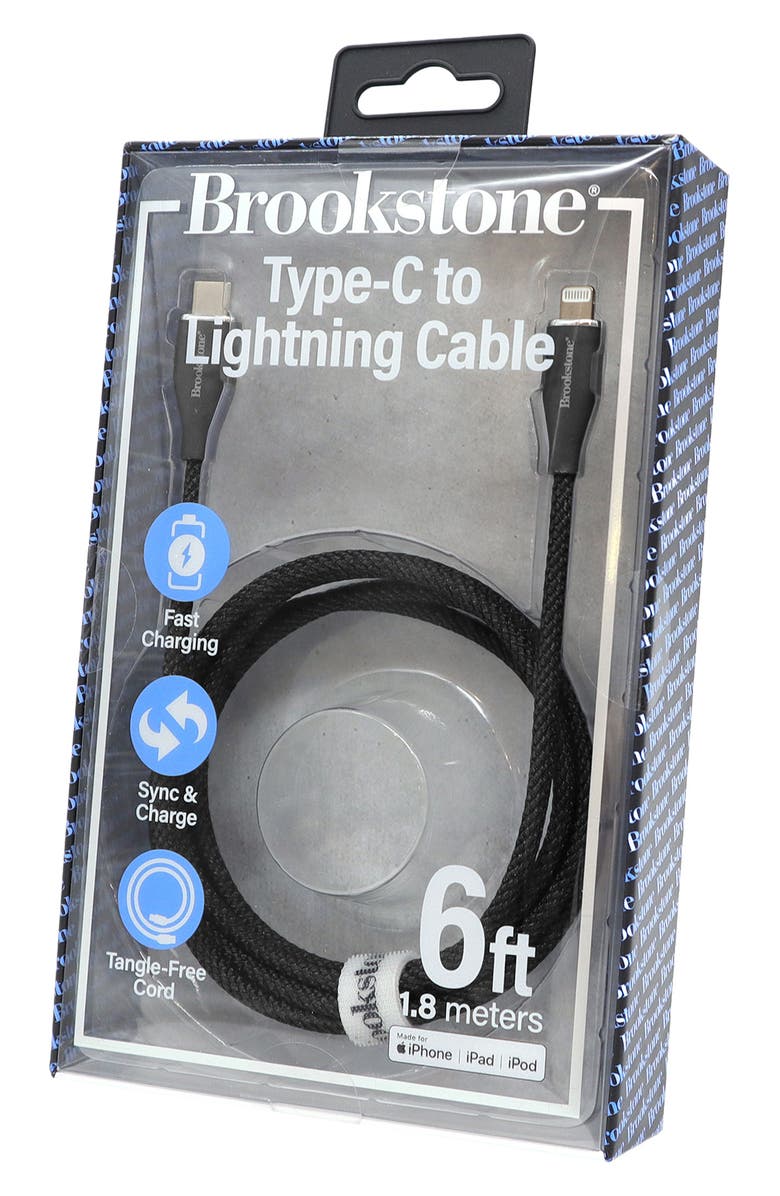 BROOKSTONE 6-Foot Braided Type-C to Lightning Cable, Alternate, color, Black