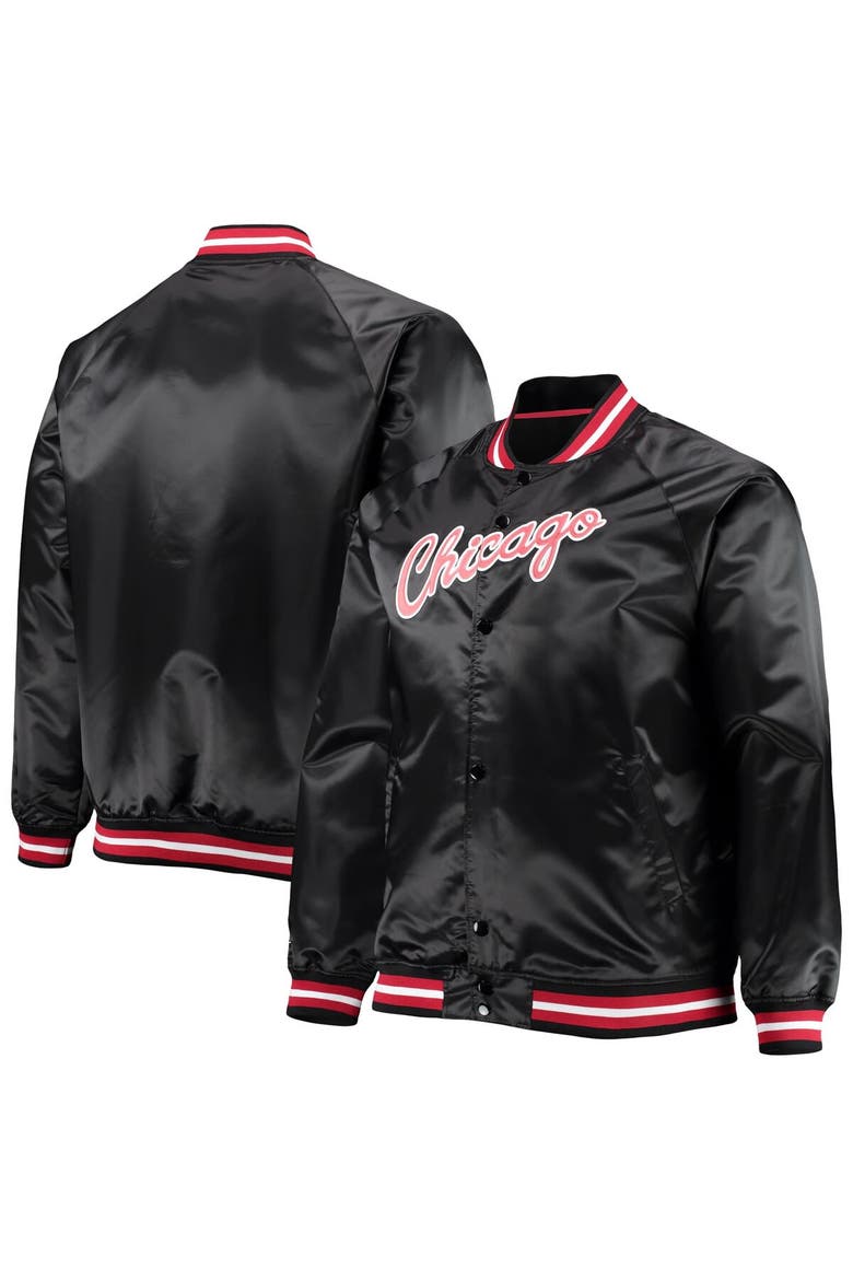 Men's Mitchell & Ness Black Chicago Bulls Big & Tall Hardwood Classics Raglan Satin Full-Snap Jacket, Alternate, color, Black