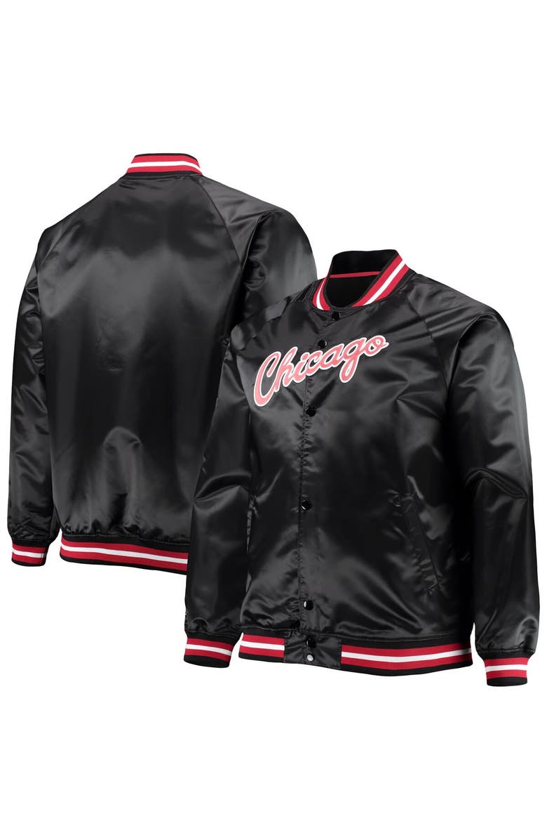 Mitchell & Ness Men's Mitchell & Ness Black Chicago Bulls Big & Tall Hardwood Classics Raglan Satin Full-Snap Jacket, Alternate, color, 