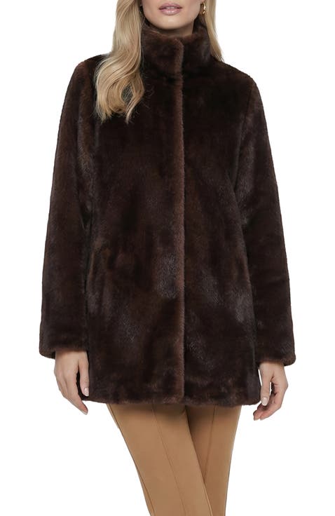 Fur-Free Mink (Faux Fur) Reversible Jacket with Stand Collar