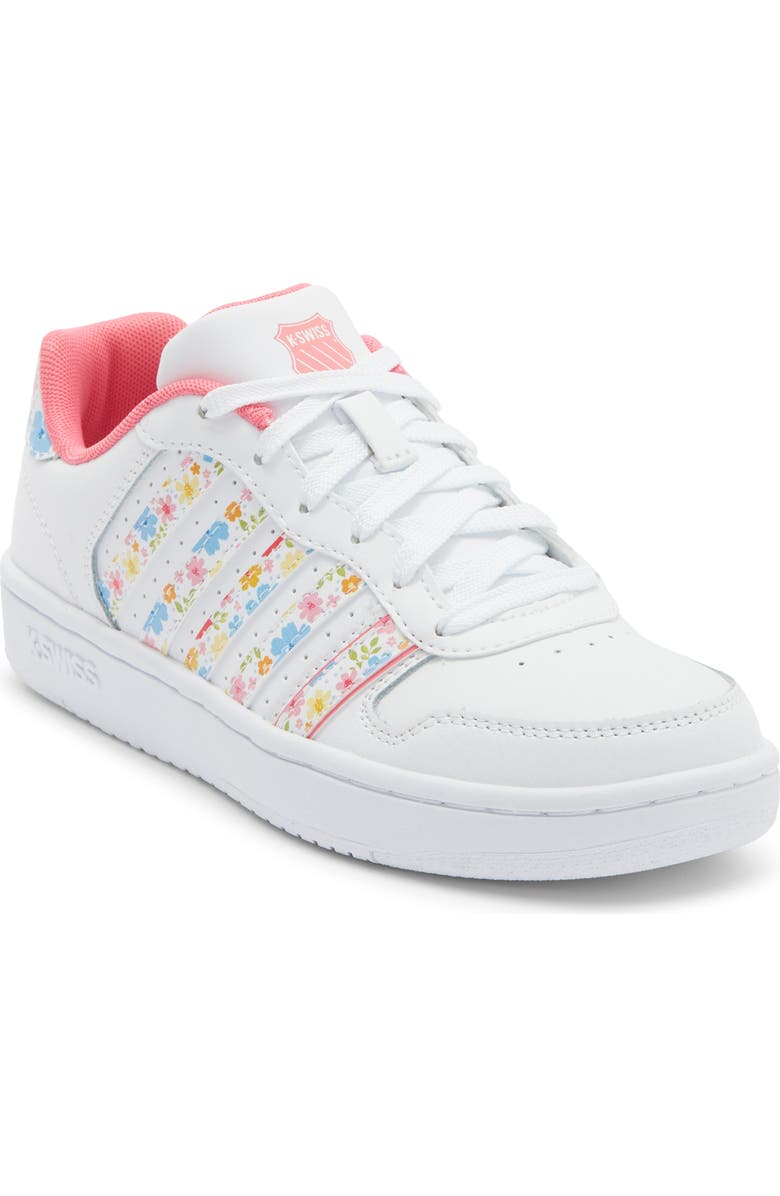 K-Swiss Court Palisades Sneaker, Main, color, White/ Flower/ Pink Lemonade-M