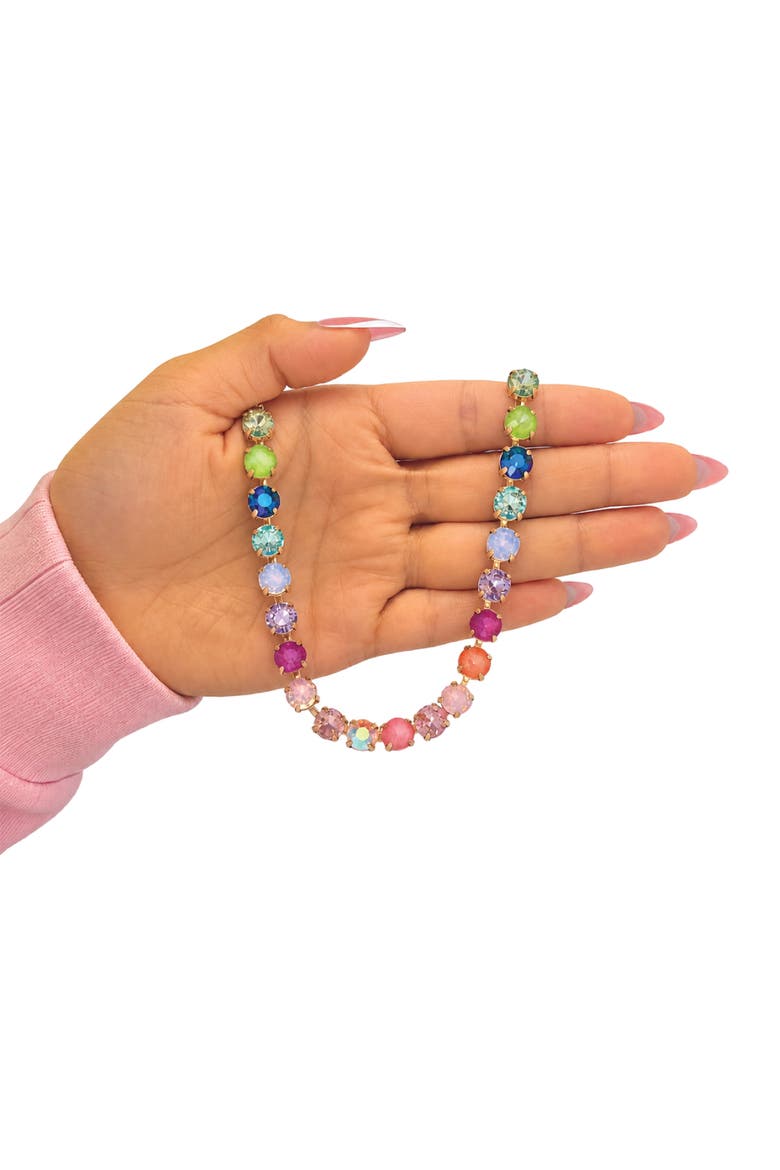 Womens Tennis Necklace with 8MM Multicolor Crystals, 16"+2" Gold Tone-Plated Tennis Jewelry, Alternate, color, Multicolored