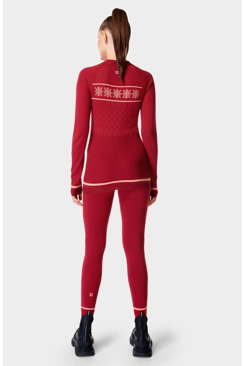 Snowflake Base Layer Leggings, Alternate, color, VINE RED