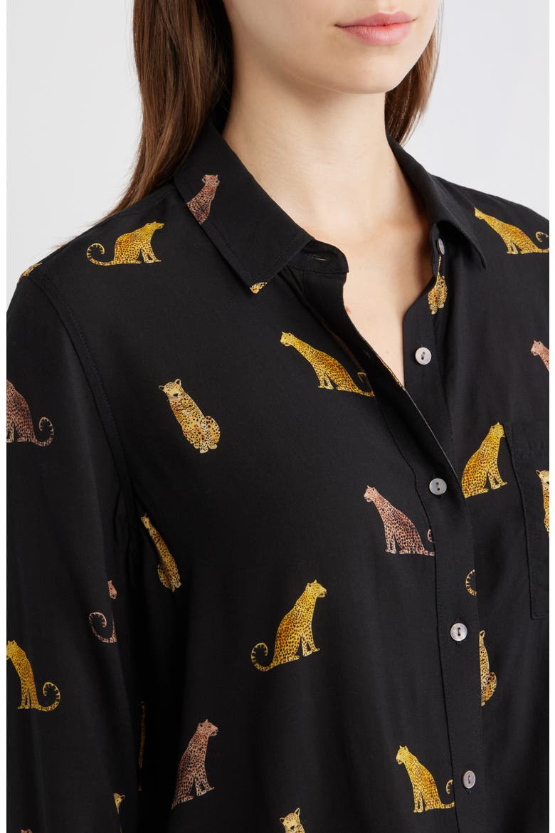Josephine Wild Cats Print Button-Up Shirt, Alternate, color, ONYX WILD CATS