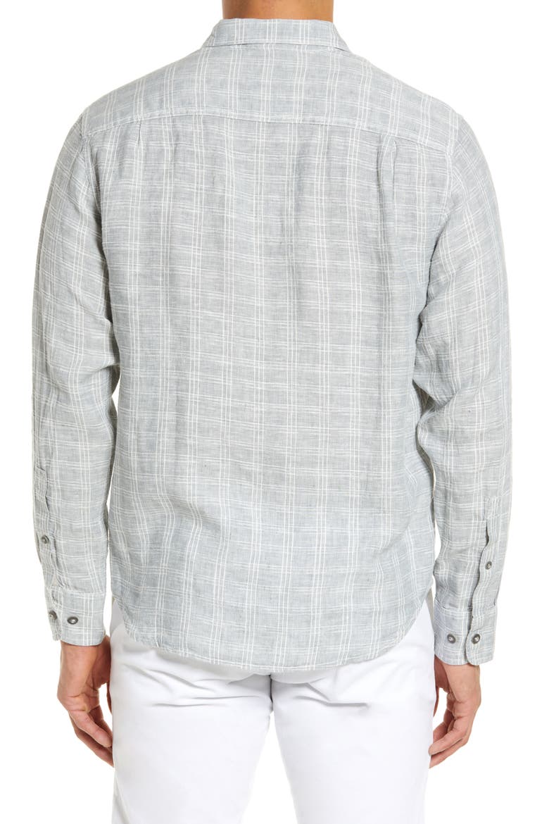 Ventana Plaid Linen Button-Up Shirt, Alternate, color, CARBON GREY