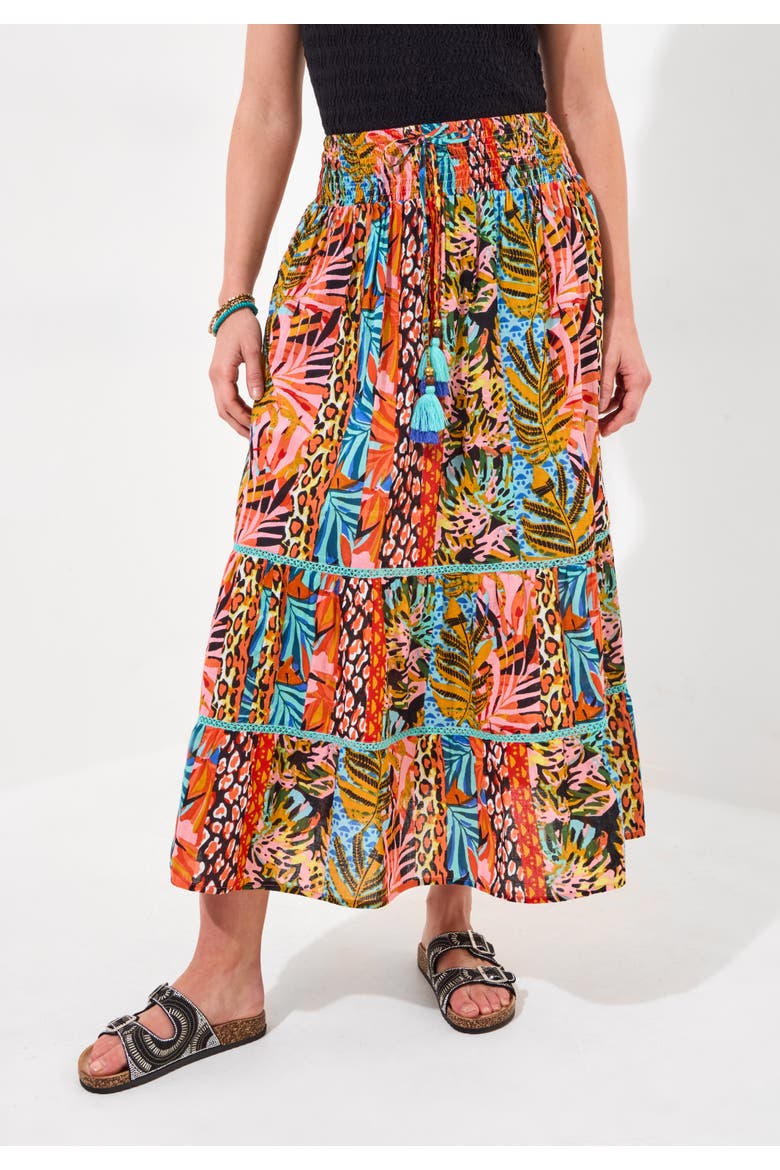 Tassel Tie Tiered Skirt, Main, color, MIXED JUNGLE RAINFOREST
