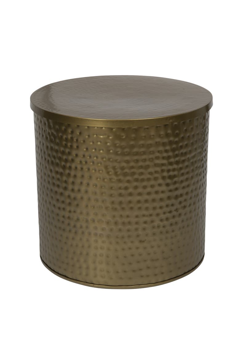 Round Hammered Metal Drum Table or Planter with Lid, Main, color, Brass
