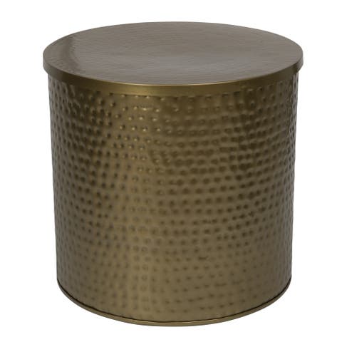 Round Hammered Metal Drum Table or Planter with Lid