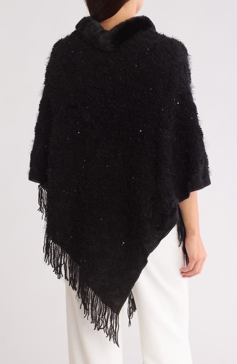 Nanette Lepore Faux Fur Turtleneck Sequin Knit Poncho, Alternate, color, 